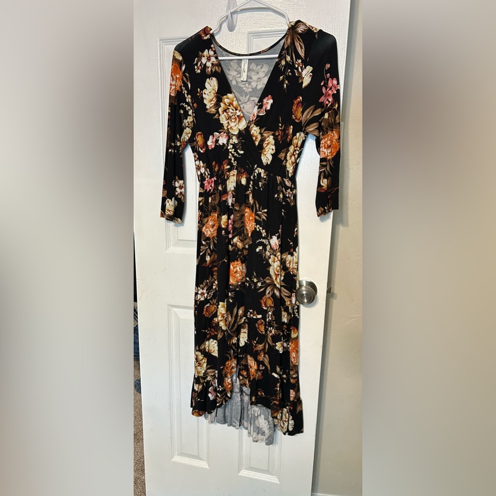 Black Dress with White/Pink Flowers
